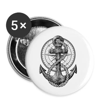 Anker mit Kompass, maritimes Design für Skipper - Buttons klein 25 mm (5er Pack) - Weiß - Vorne