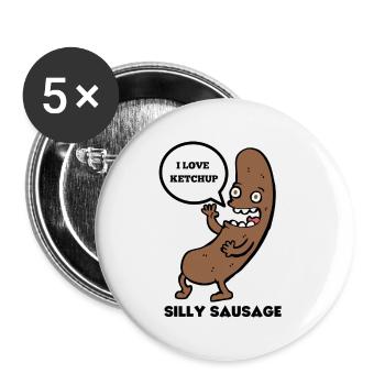 SAUCISSE IDIOTE - Lot de 5 petits badges (25 mm) - blanc - Devant