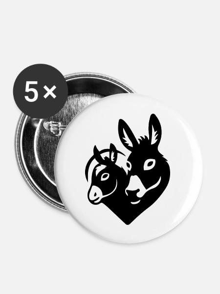 Donkey Esel - Buttons klein 25 mm (5er Pack) - Weiß