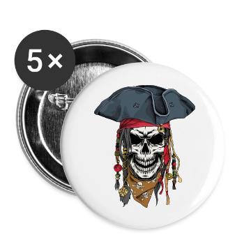 Crâne de pirate - Lot de 5 petits badges (25 mm) - blanc - Devant