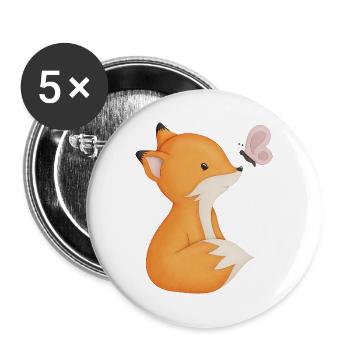 niedlicher Fuchs mit Schmetterling - Buttons klein 25 mm (5er Pack) - Weiß - Vorne