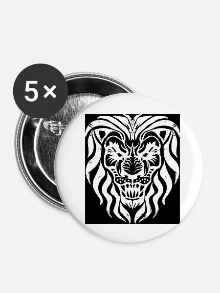 Löwe | Tier | Raubtier | Brüllen - Buttons klein 25 mm (5er Pack) - Weiß