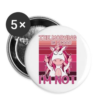La licorne maléfique montre le majeur. Grouch du matin - Lot de 5 petits badges (25 mm) - blanc - Devant