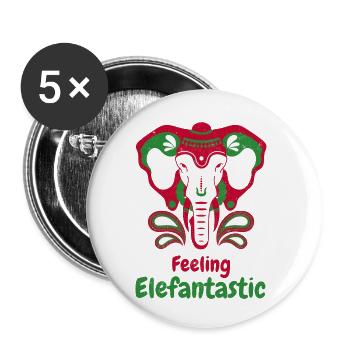Feeling Elefantastic. Colorful Good Luck Elephant - Buttons small 1''/25 mm (5-pack) - white - Front