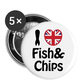 I Heart [Love] Fish & Chips - Buttons small 1''/25 mm (5-pack) - white - Front