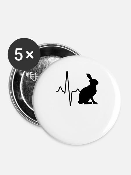 Hase Herzschlag - Buttons klein 25 mm (5er Pack) - Weiß