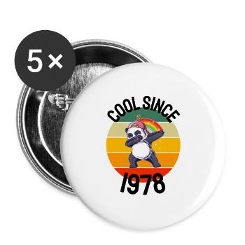Cool depuis 1978 Retro Dabbing Panda 44ème anniversaire - Lot de 5 petits badges (25 mm) - blanc - Devant