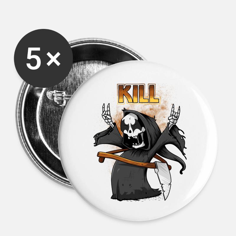 Kill - Lot de 5 petits badges (25 mm) - blanc