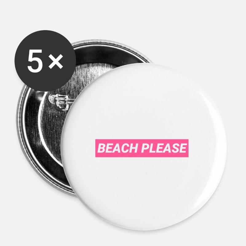 Beach Please - Lot de 5 petits badges (25 mm) - blanc