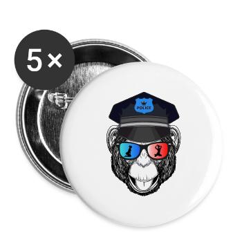 Monkey Police Blue and Red Light JGA, PARTY, CELEBRATION - Buttons small 1''/25 mm (5-pack) - white - Front