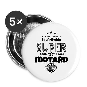 super motard 100% génial humour - Lot de 5 petits badges (25 mm) - blanc - Devant