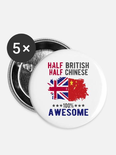 Halb Brite Halb Chinese - Buttons klein 25 mm (5er Pack) - Weiß