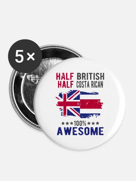 Halb Brite Halb Costa Ricaner - Buttons klein 25 mm (5er Pack) - Weiß