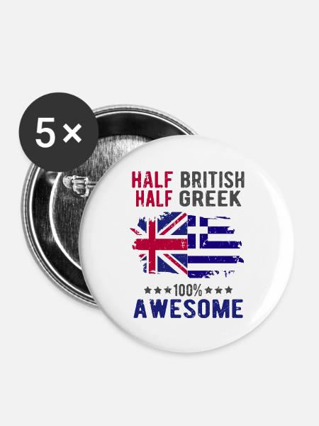 Halb Brite Halb Grieche - Buttons klein 25 mm (5er Pack) - Weiß