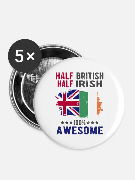 Halb Brite Halb Ire - Buttons klein 25 mm (5er Pack) - Weiß