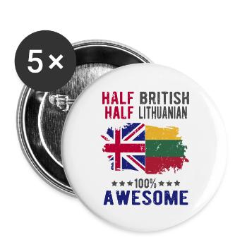 Half British Half Lithuanian - Buttons small 1''/25 mm (5-pack) - white - Front