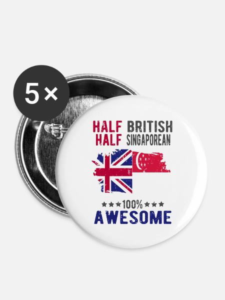 Halb Brite Halb Singapurer - Buttons klein 25 mm (5er Pack) - Weiß