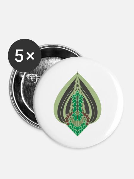Grünes Blatt - Buttons klein 25 mm (5er Pack) - Weiß