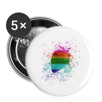 Fraise, coloré, popart, graffiti, arc-en-ciel, LGBT - Lot de 5 petits badges (25 mm) - blanc - Devant