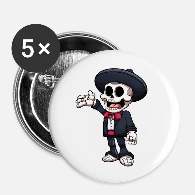Mariachi Skeleton Kid - Buttons small 1''/25 mm (5-pack) - white
