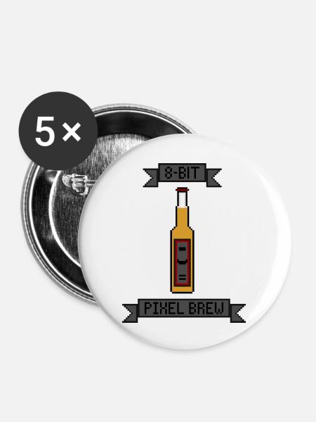 8-Bit Retro Pixel Beer - Buttons klein 25 mm (5er Pack) - Weiß