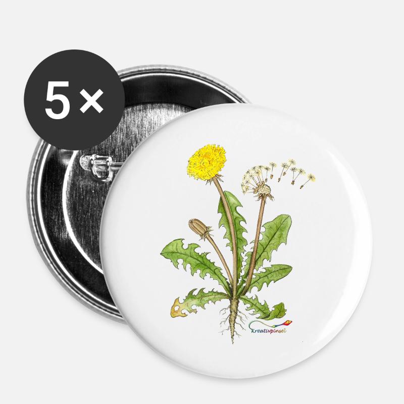 Dandelion, also called dandelion - Buttons small 1''/25 mm (5-pack) - white