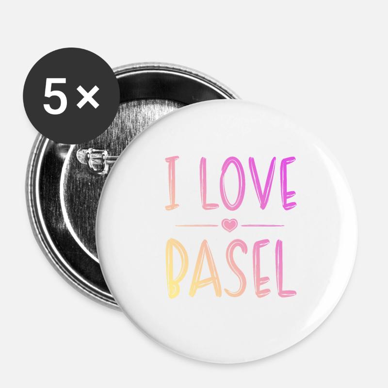 I Love Basel - Buttons small 1''/25 mm (5-pack) - white