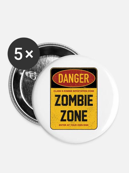 Zombie-Zone - Buttons klein 25 mm (5er Pack) - Weiß