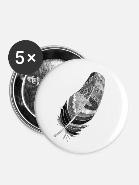 Feder - Buttons klein 25 mm (5er Pack) - Weiß