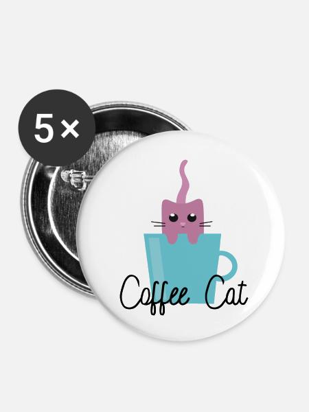 Coffee Cat - Buttons klein 25 mm (5er Pack) - Weiß