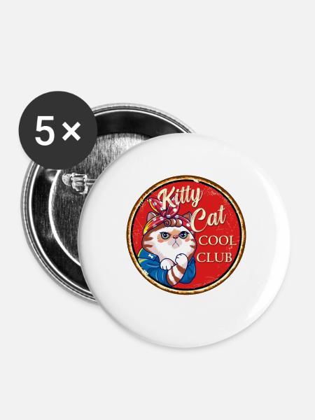 Kitty Cat Cool Club - Buttons klein 25 mm (5er Pack) - Weiß