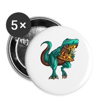 Pizza T-Rex Fastfood Fan Dinosaurier Liebhaber - Buttons klein 25 mm (5er Pack) - Weiß - Vorne
