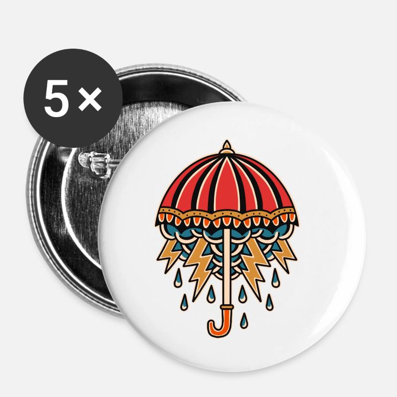 Old school tattoo design umbrella - Buttons small 1''/25 mm (5-pack) - white