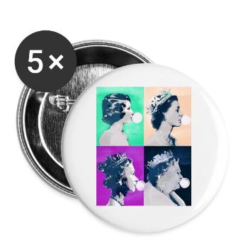 Queen II -Elizabeth England Queen,Kaugummi,pop-art - Buttons klein 25 mm (5er Pack) - Weiß - Vorne