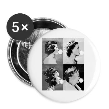Queen II -Elizabeth England Queen,Kaugummi,pop-art - Buttons klein 25 mm (5er Pack) - Weiß - Vorne