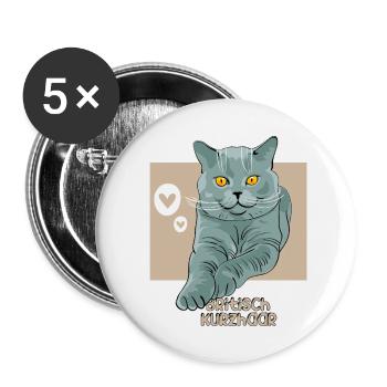 Chat britannique à poil court - Lot de 5 petits badges (25 mm) - blanc - Devant