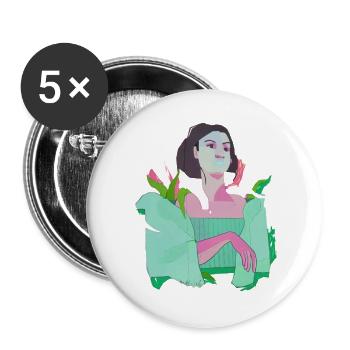 woman, pop-art, abstract, plants,pink, green - Buttons small 1''/25 mm (5-pack) - white - Front