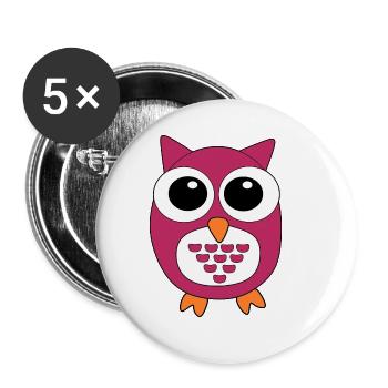 pinke Eule rosa Vogel - Buttons klein 25 mm (5er Pack) - Weiß - Vorne