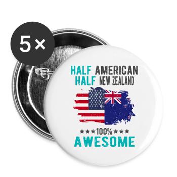 Moitié américain moitié néo-zélandais - Lot de 5 petits badges (25 mm) - blanc - Devant