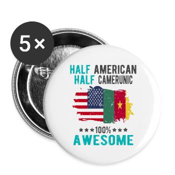 Halb Amerikaner Halb Kameruner - Buttons klein 25 mm (5er Pack) - Weiß - Vorne