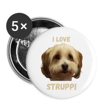 J’adore Strup.pi : ) Le plus de chien jamais - Lot de 5 petits badges (25 mm) - blanc - Devant