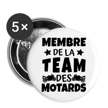 team motard / cadeau humour motard - Lot de 5 petits badges (25 mm) - blanc - Devant