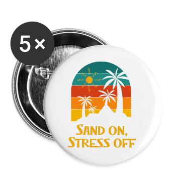 Sable sur le stress au large de la plage Citation de motivation Océan - Lot de 5 petits badges (25 mm) - blanc - Devant