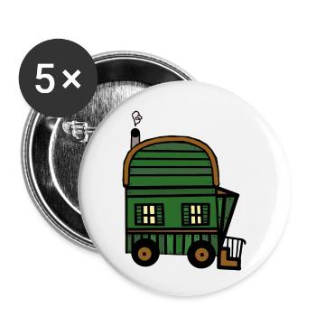Bauwagen Haus Hütte Immobilie wohnen Öko - Buttons klein 25 mm (5er Pack) - Weiß - Vorne