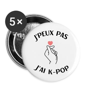 J'peux pas j'ai k-pop cadeau humour kpop - Lot de 5 petits badges (25 mm) - blanc - Devant