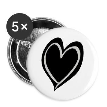 Herz schwarz weiß - Buttons klein 25 mm (5er Pack) - Weiß - Vorne