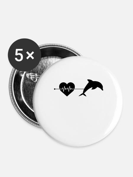 Delfin Herzschlag - Buttons klein 25 mm (5er Pack) - Weiß