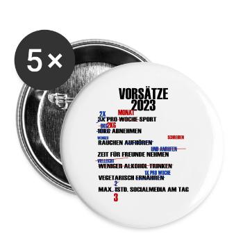 2023 Vorsätze Neujahr Silvester - Buttons klein 25 mm (5er Pack) - Weiß - Vorne
