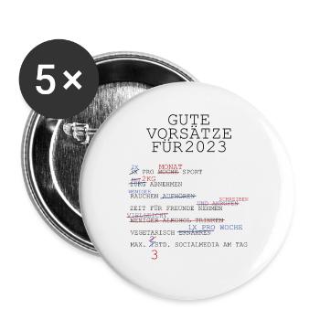 2023 Gute Vorsätze Silvester Neujahr - Buttons klein 25 mm (5er Pack) - Weiß - Vorne