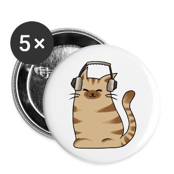 Katze Headset Musik Lofi Chillhop Geschenkidee - Buttons klein 25 mm (5er Pack) - Weiß - Vorne